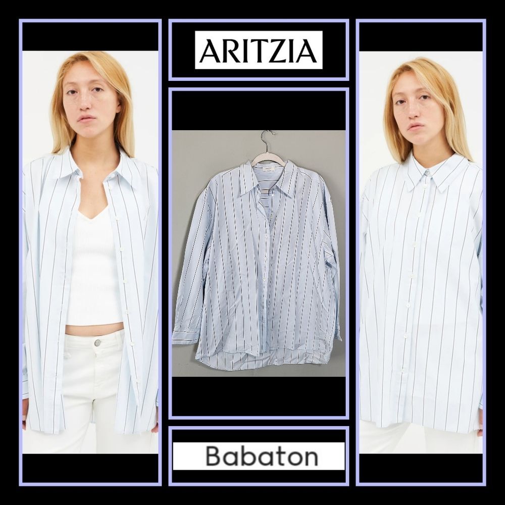 BABATON Aritzia size M Mahler Stripe Blue and White Essential Oversized Shirt